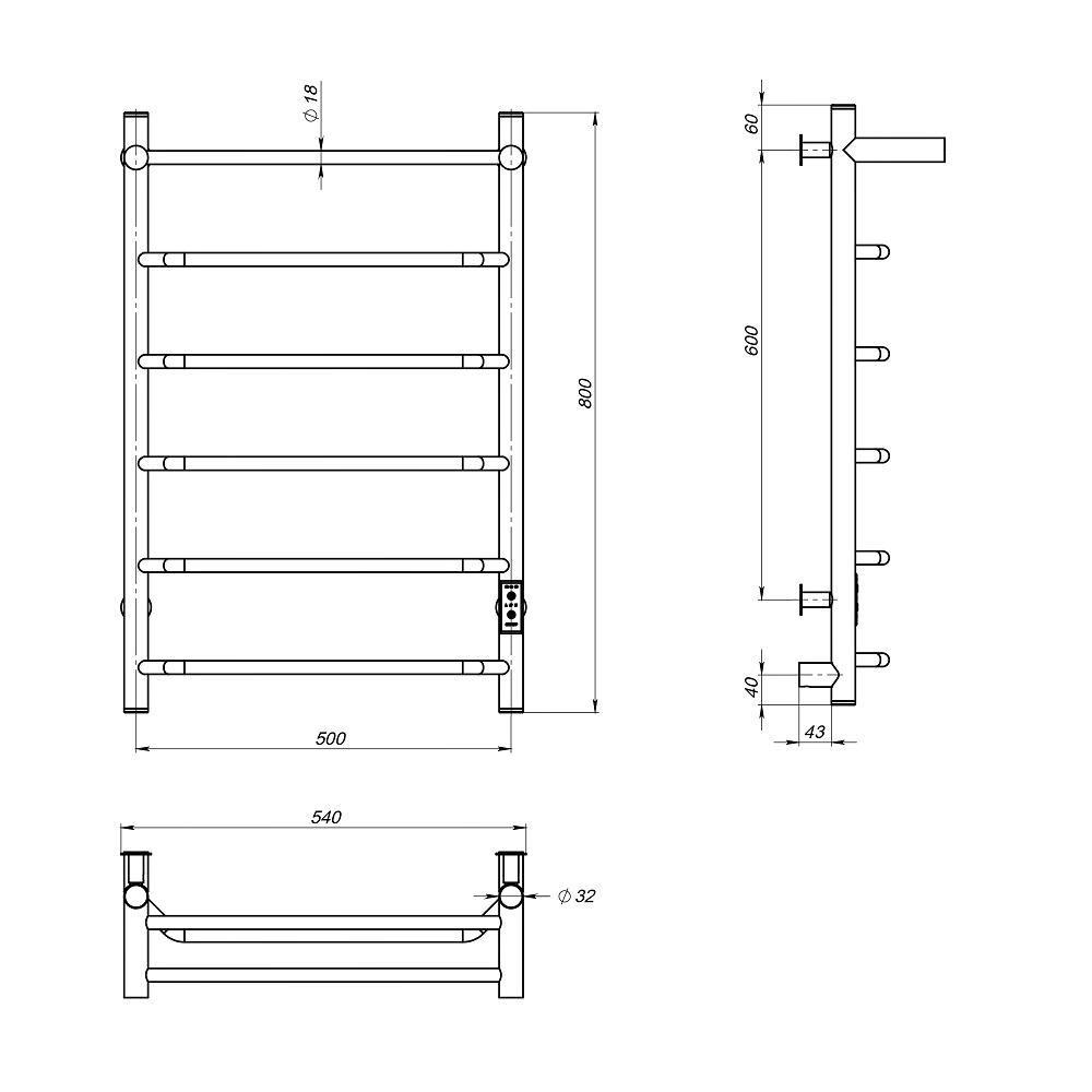 Полотенцесушитель Пэк сп 6 П 80х50 графит ВГП